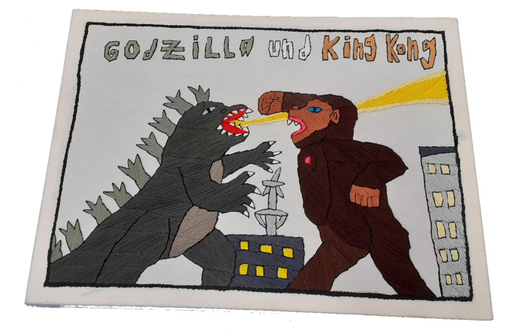 Godzilla und King Kong - Stickbild, frei